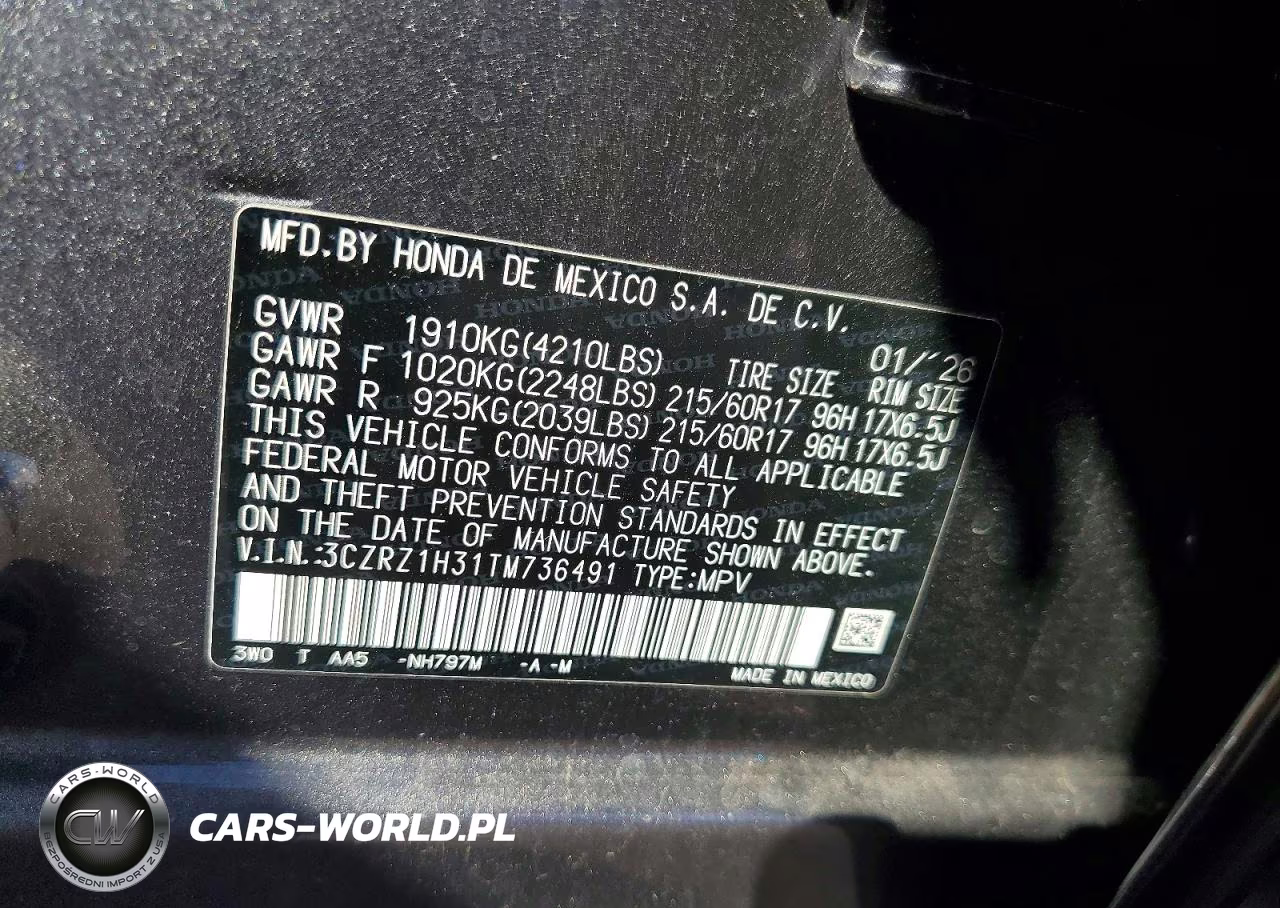 2026 Honda Hr-V Lx VIN:3CZRZ1H31TM736491 - 14