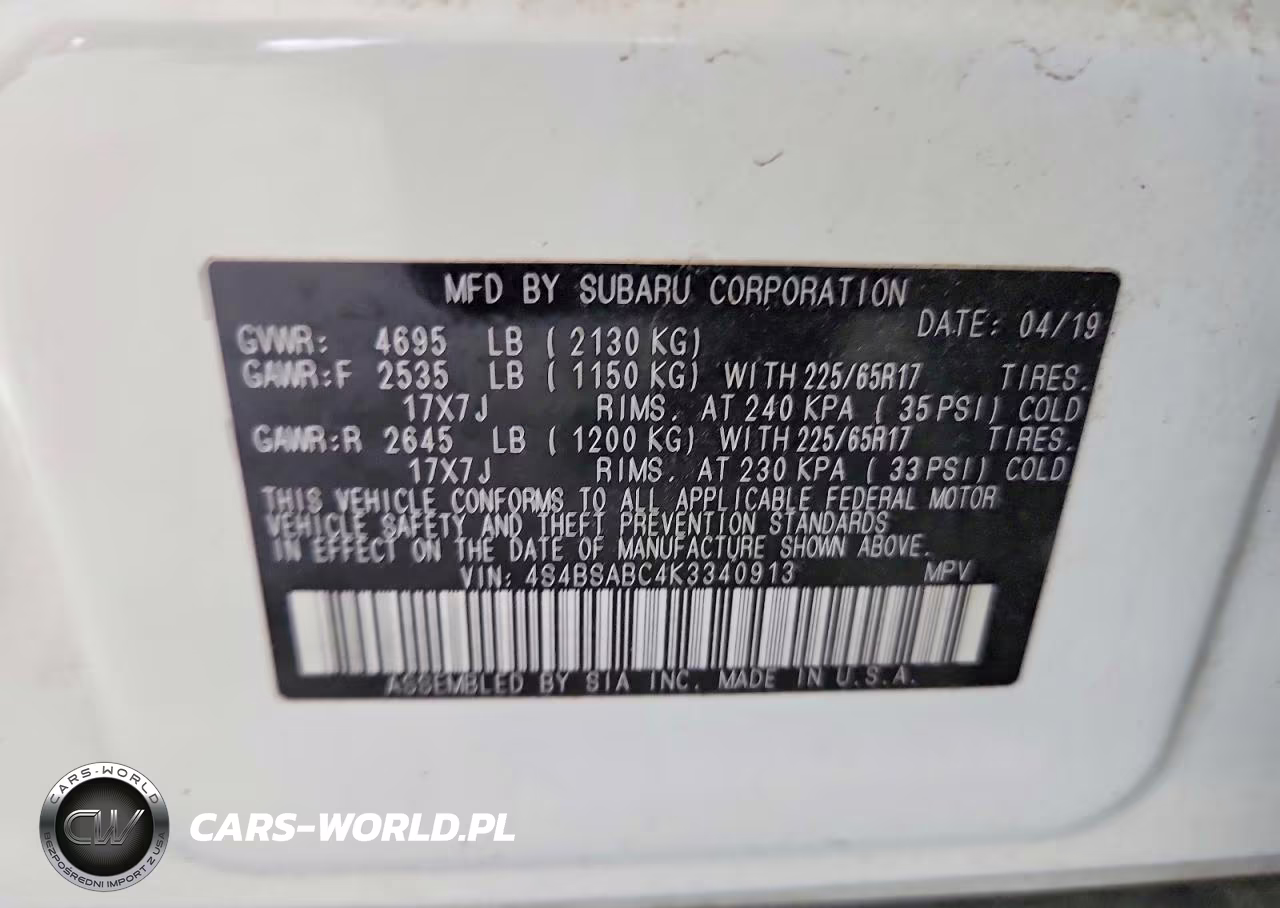 2019 Subaru Outback 2.5I VIN:4S4BSABC4K3340913 - 13