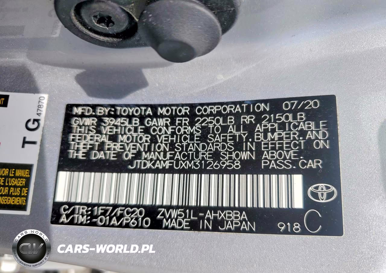 2021 Toyota Prius L Eco VIN:JTDKAMFUXM3126958 - 12