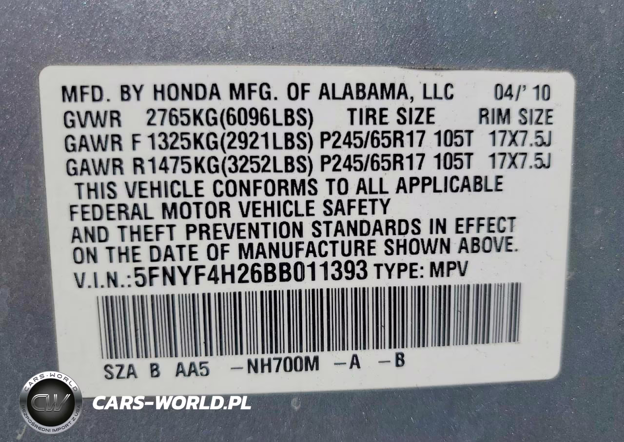 2011 Honda Pilot Lx VIN:5FNYF4H26BB011393 - 13