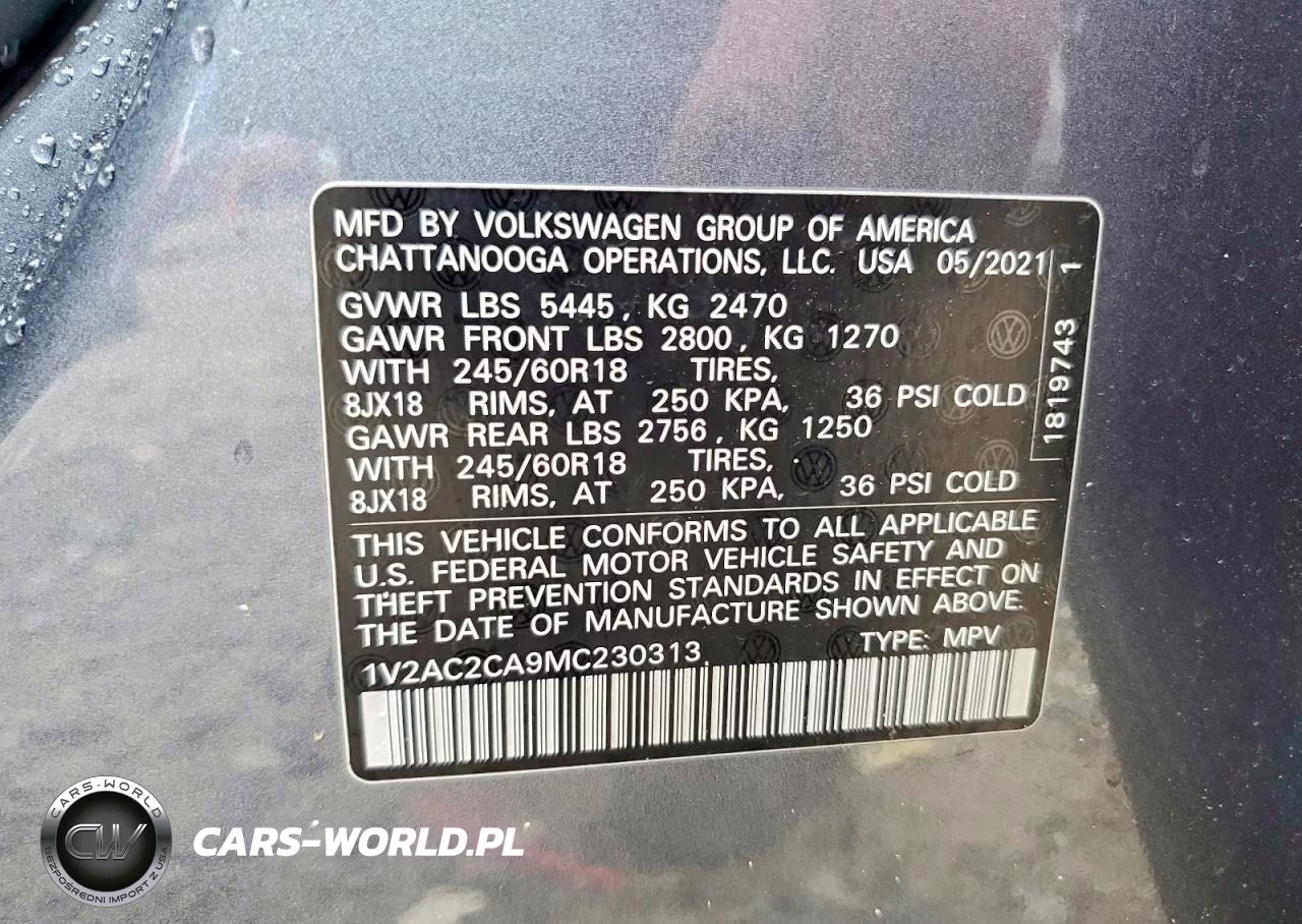 2021 Volkswagen Atlas Cross Sport S VIN:1V2AC2CA9MC230313 - 12