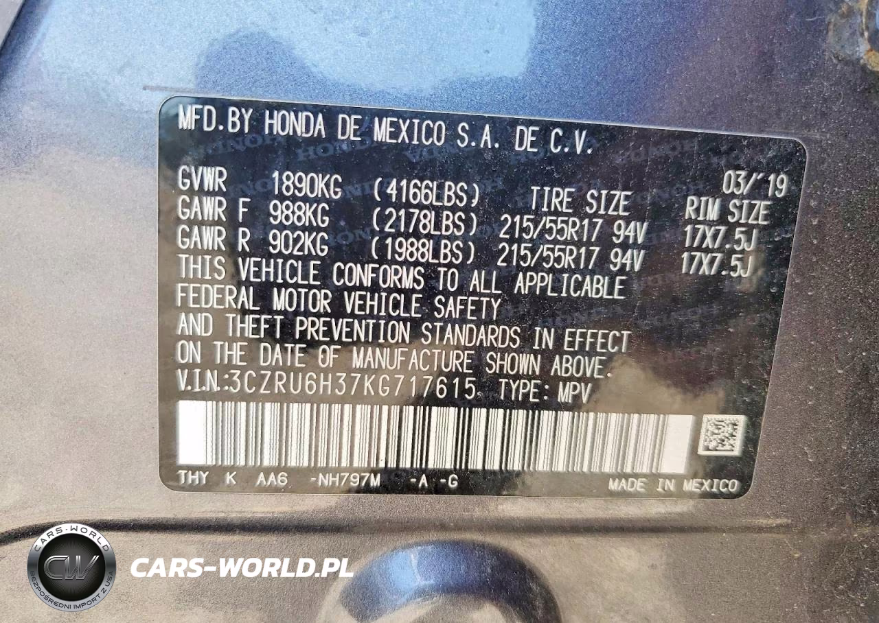 2019 Honda Hr-V Lx VIN:3CZRU6H37KG717615 - 13