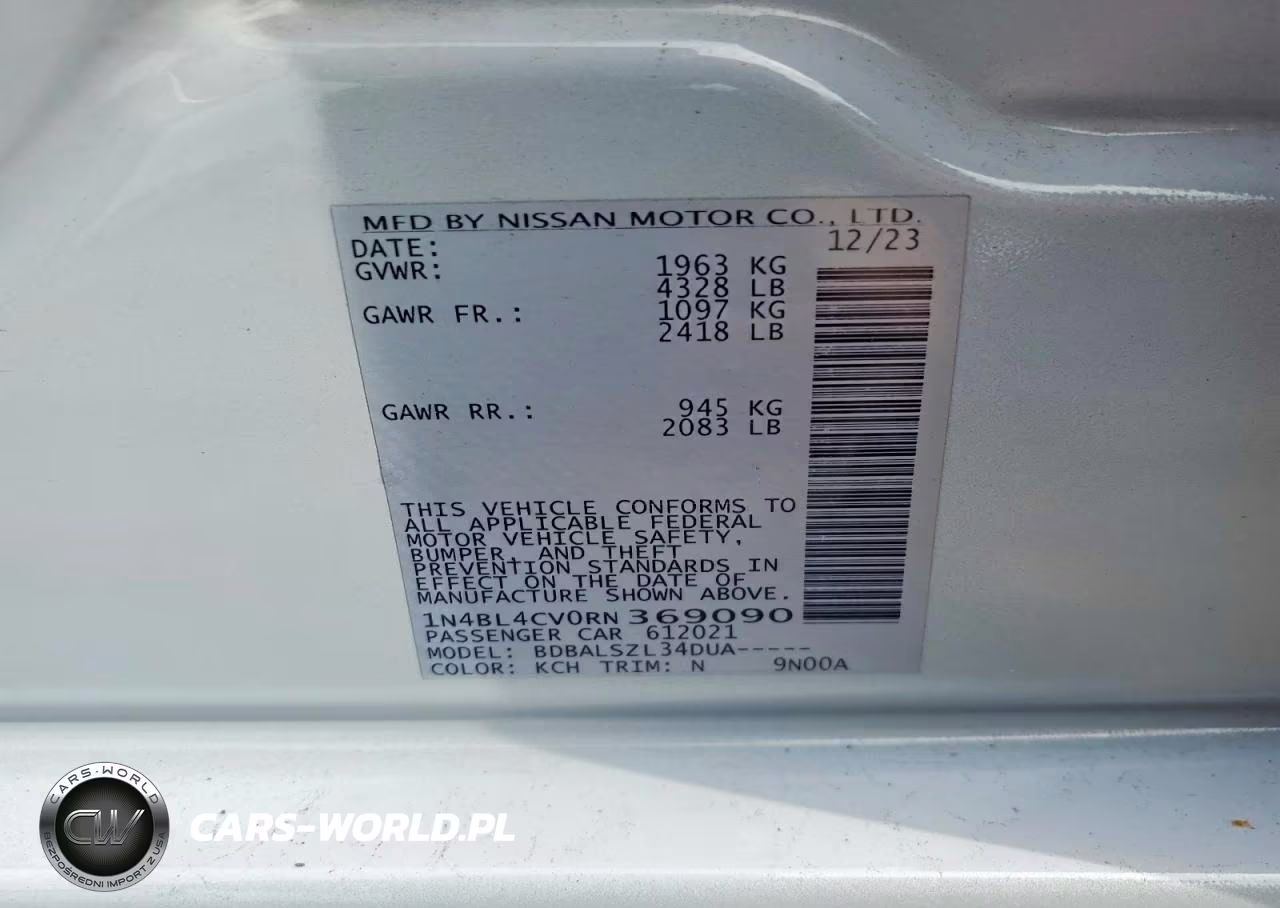 2024 Nissan Altima Sr VIN:1N4BL4CV0RN369090 - 13