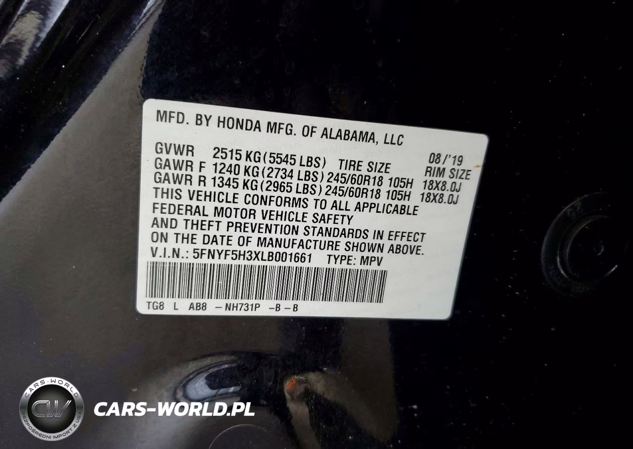 2020 Honda Pilot Ex VIN:5FNYF5H3XLB001661 - 13