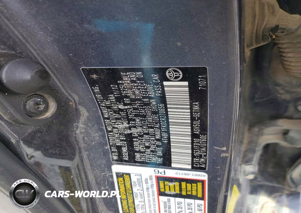 2012 Toyota Camry Le VIN:4T4BF1FK0CR270656 - 12