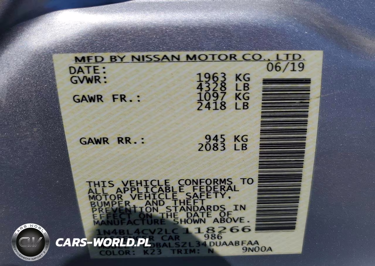 2020 Nissan Altima Sr VIN:1N4BL4CV2LC118266 - 13
