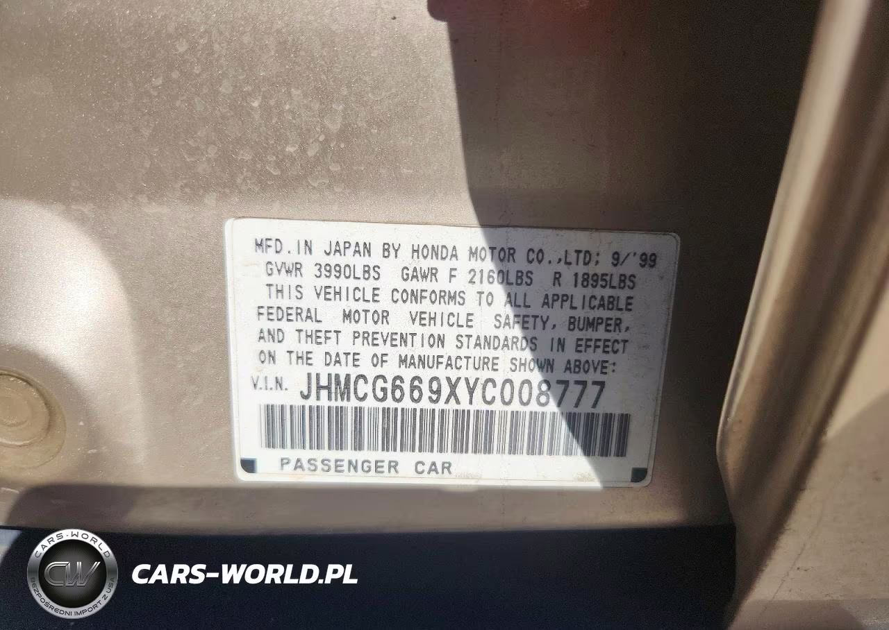2000 Honda Accord Se VIN:JHMCG669XYC008777 - 12