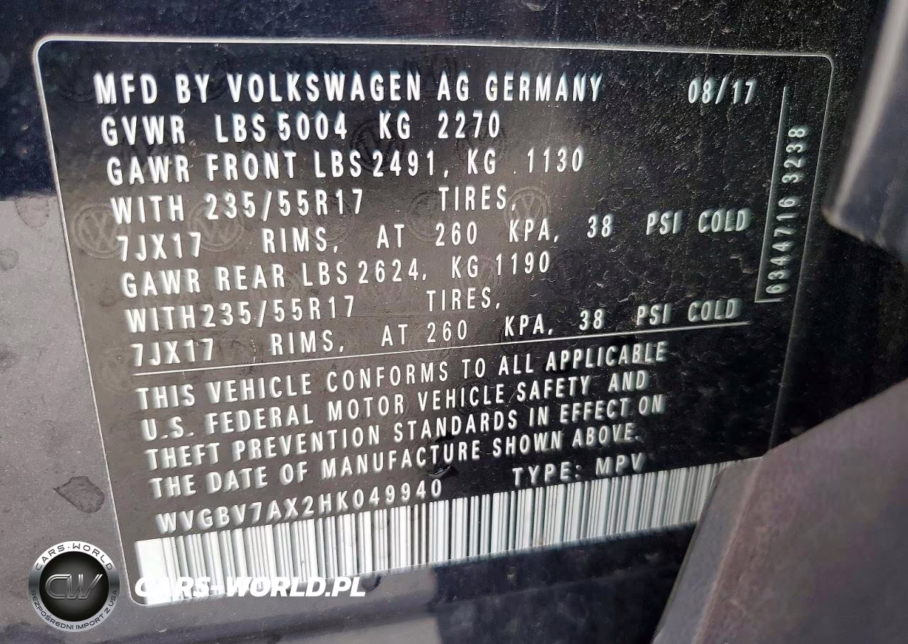 2017 Volkswagen Tiguan S VIN:WVGBV7AX2HK049940 - 13