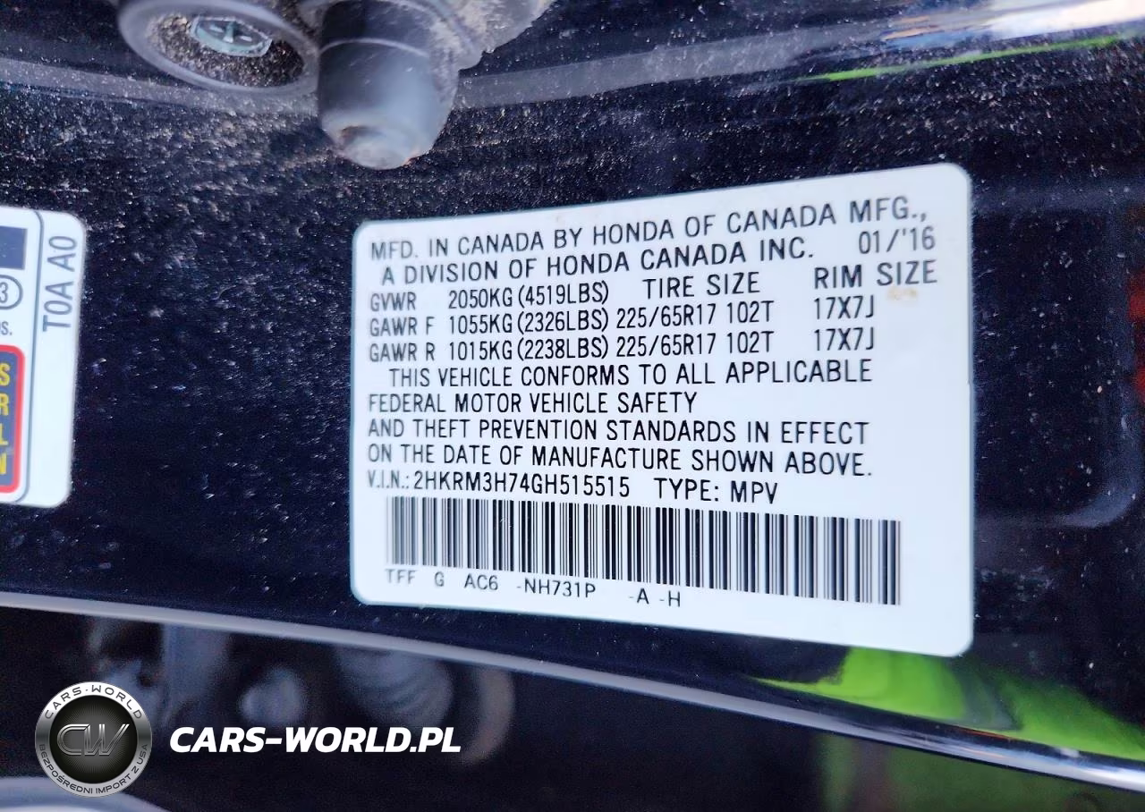 2016 Honda Cr-V Exl VIN:2HKRM3H74GH515515 - 13