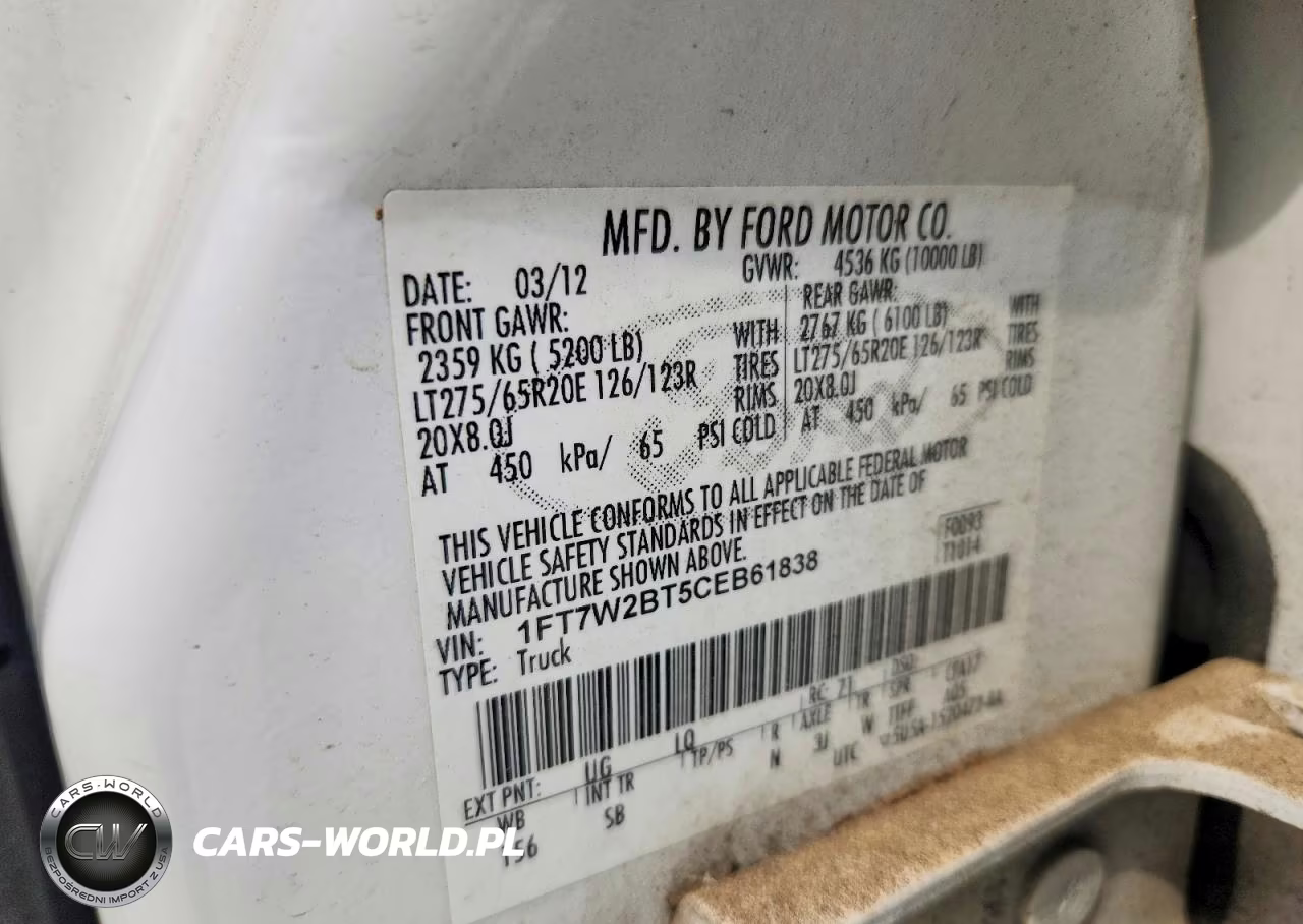 2012 Ford F250 Super Duty VIN:1FT7W2BT5CEB61838 - 12