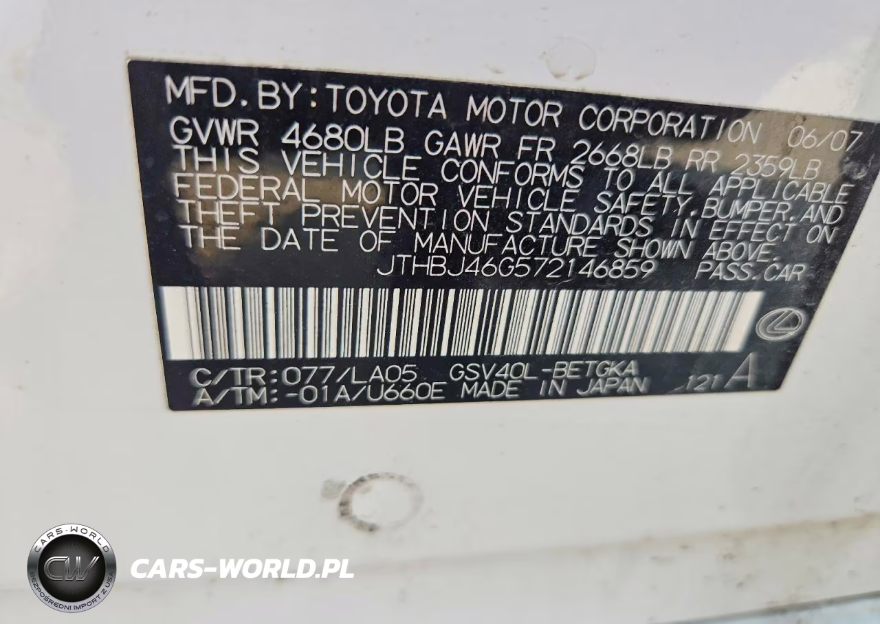 2007 Lexus Es 350 VIN:JTHBJ46G572146859 - 12