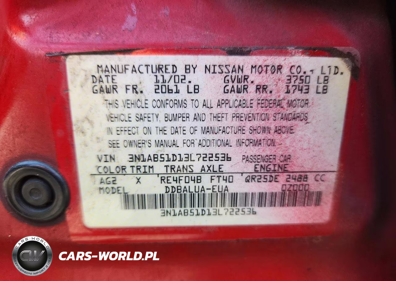 2003 Nissan Sentra Se-R Spec V VIN:3N1AB51D13L722536 - 12