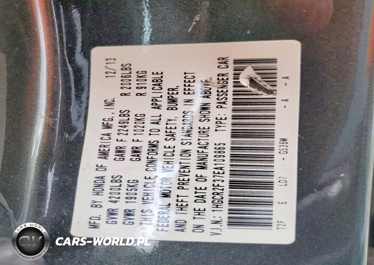 2014 Honda Accord Lx VIN:1HGCR2F37EA109865 - 12