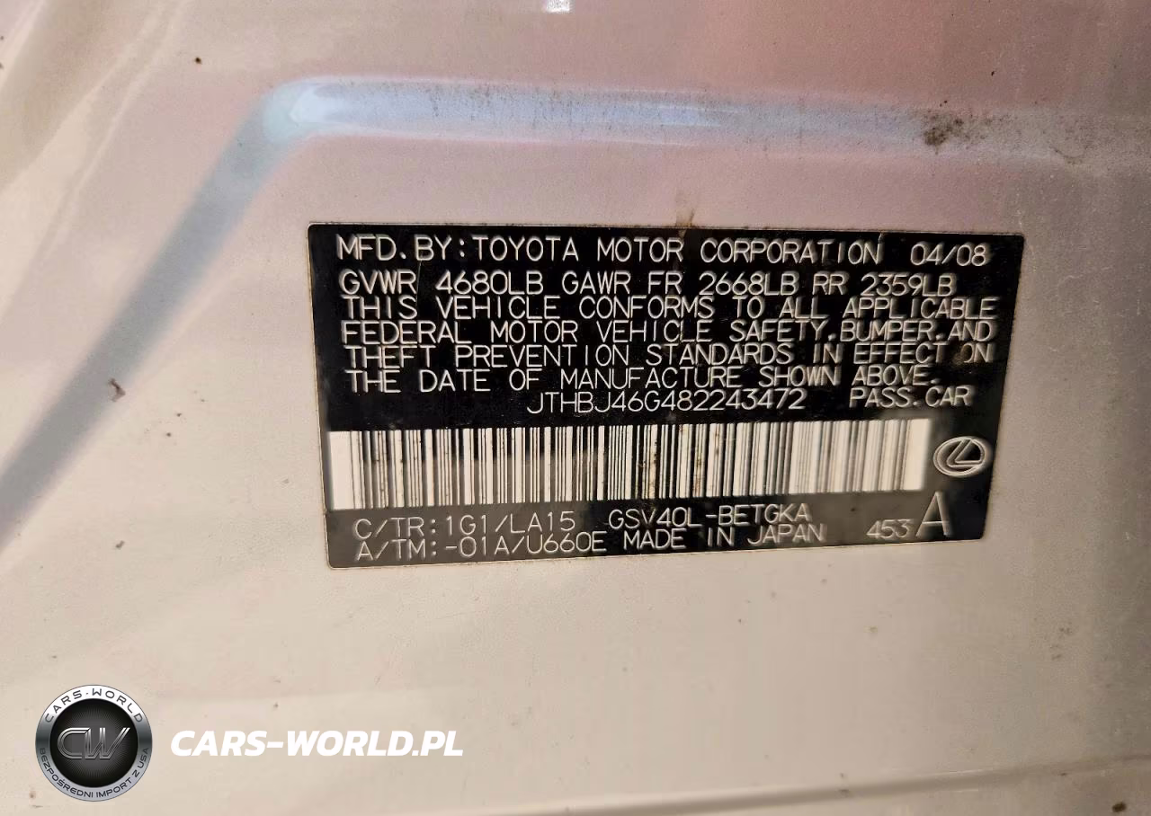 2008 Lexus Es 350 VIN:JTHBJ46G482243472 - 12