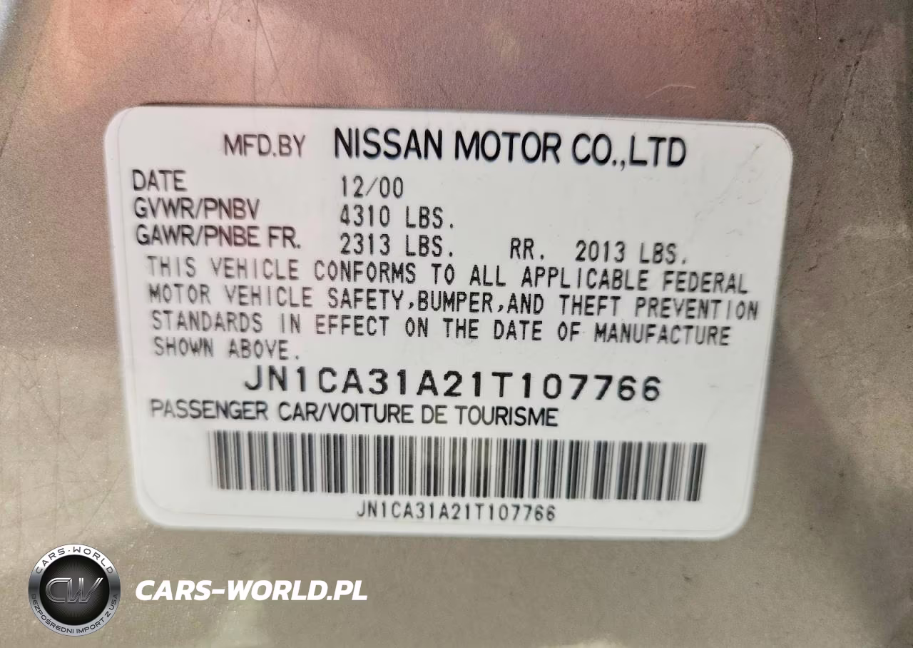 2001 Nissan Maxima Gxe VIN:JN1CA31A21T107766 - 12