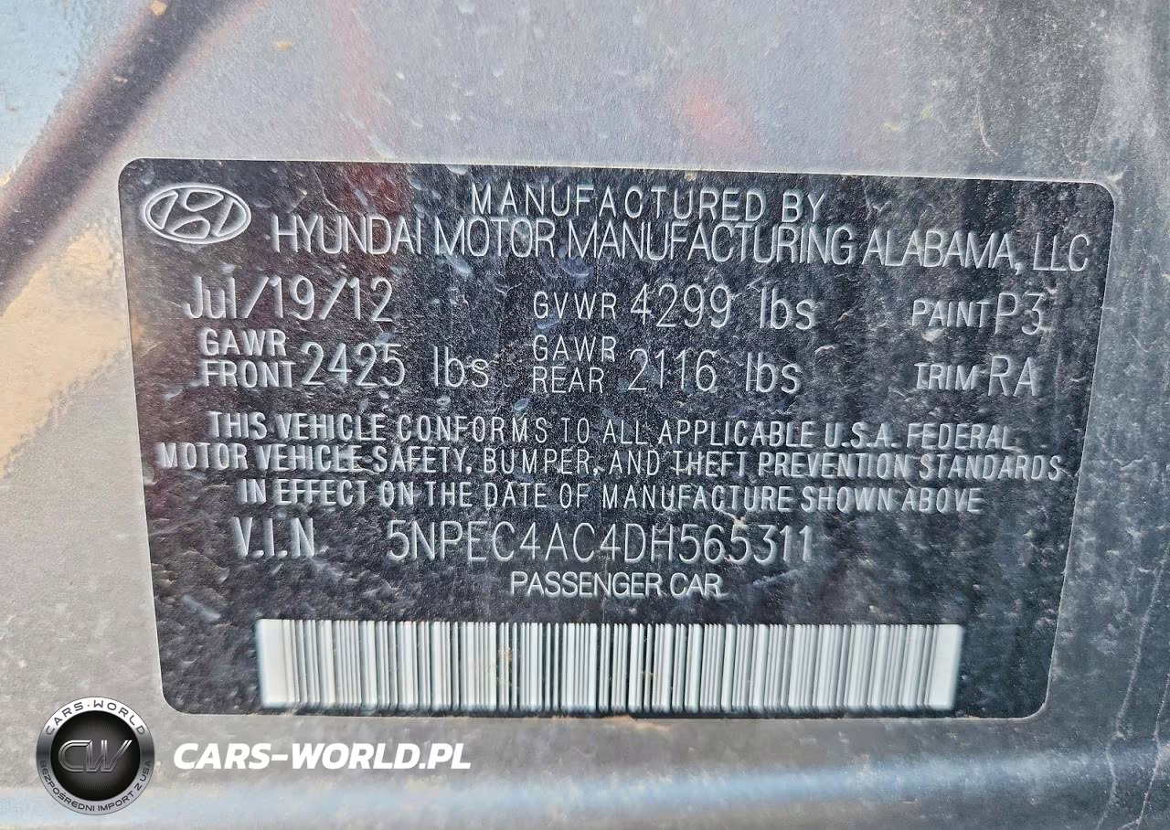 2013 Hyundai Sonata Limited VIN:5NPEC4AC4DH565311 - 12