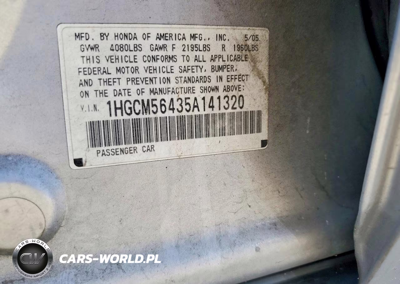 2005 Honda Accord Lx VIN:1HGCM56435A141320 - 12