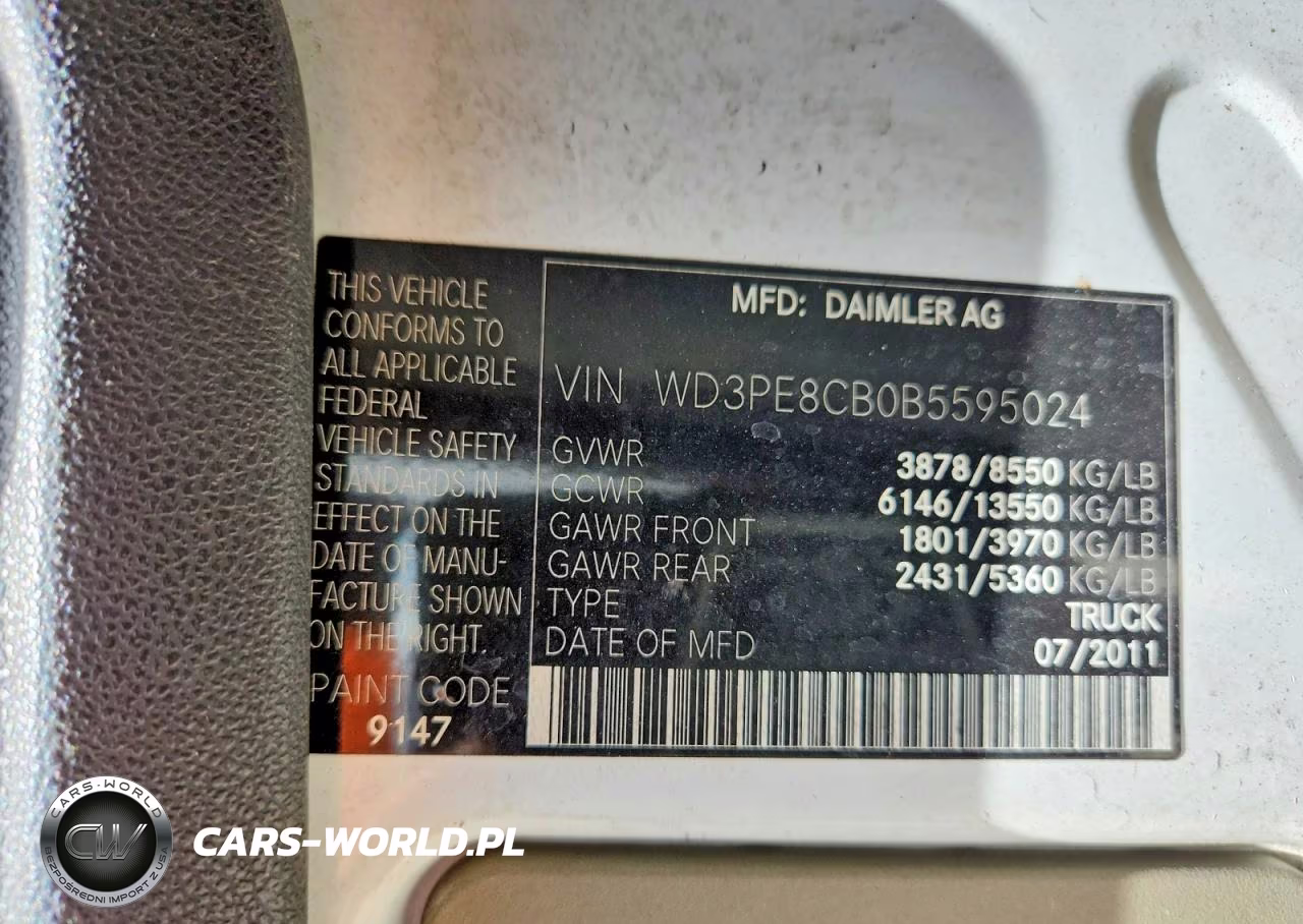 2011 Mercedes-Benz Sprinter 2500 VIN:WD3PE8CB0B5595024 - 14