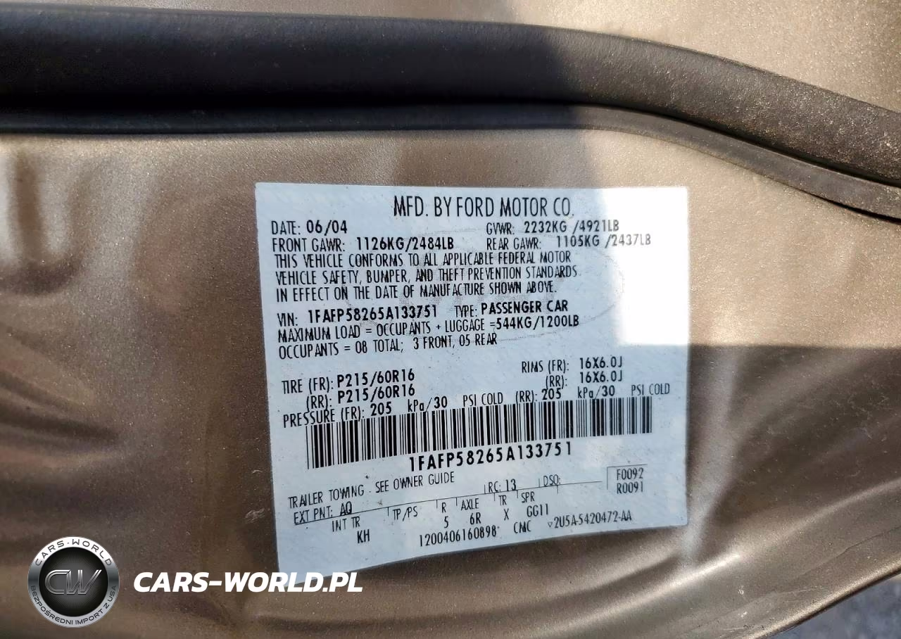 2005 Ford Taurus Se VIN:1FAFP58265A133751 - 12