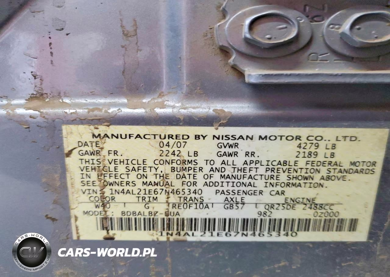 2007 Nissan Altima 2.5-2.5S VIN:1N4AL21E67N465340 - 12