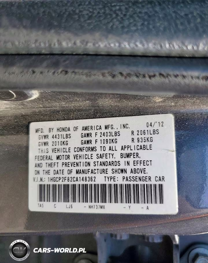 2012 Honda Accord Exl VIN:1HGCP2F82CA148362 - 12