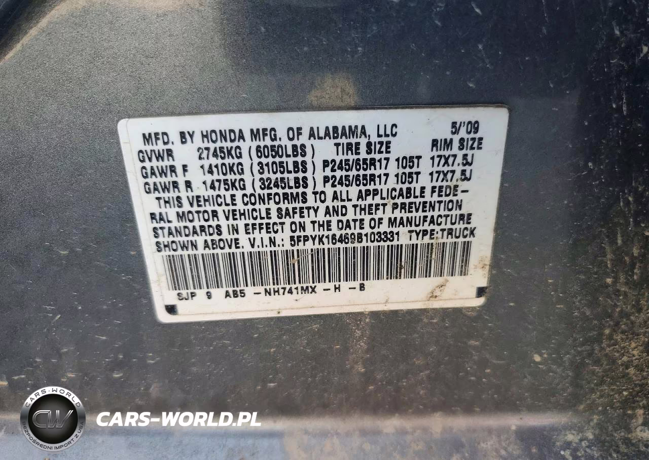2009 Honda Ridgeline Rts VIN:5FPYK16469B103331 - 12