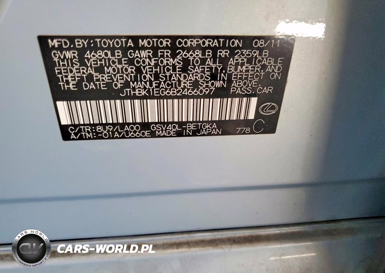 2011 Lexus Es 350 VIN:JTHBK1EG6B2466097 - 12