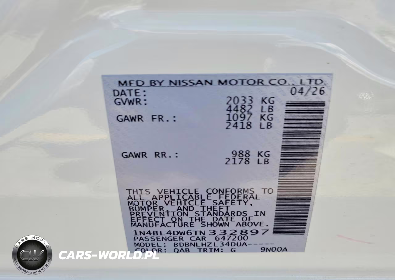 2026 Nissan Altima Sv VIN:1N4BL4DW6TN332897 - 12