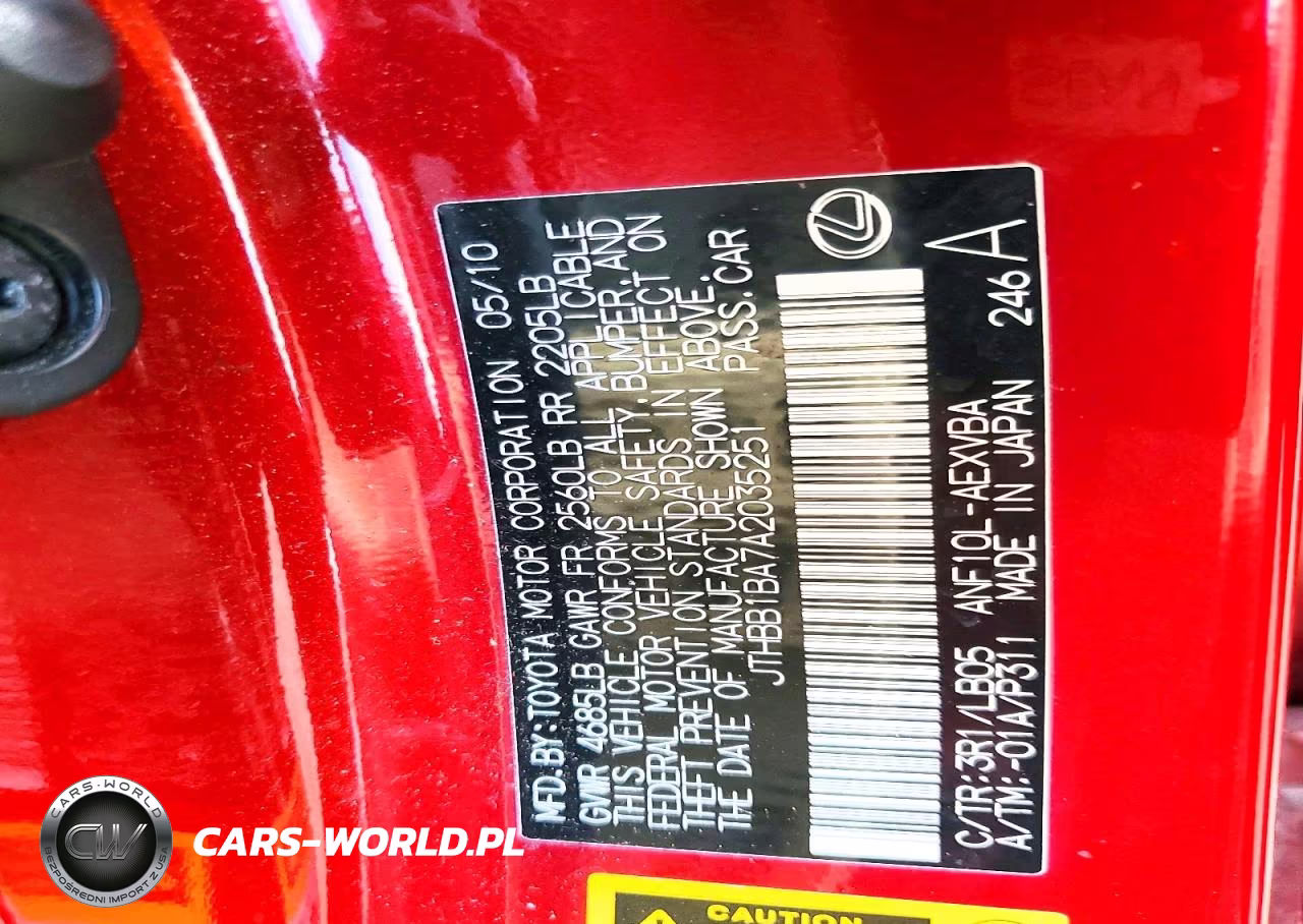 2010 Lexus Hs 250H VIN:JTHBB1BA7A2035251 - 12