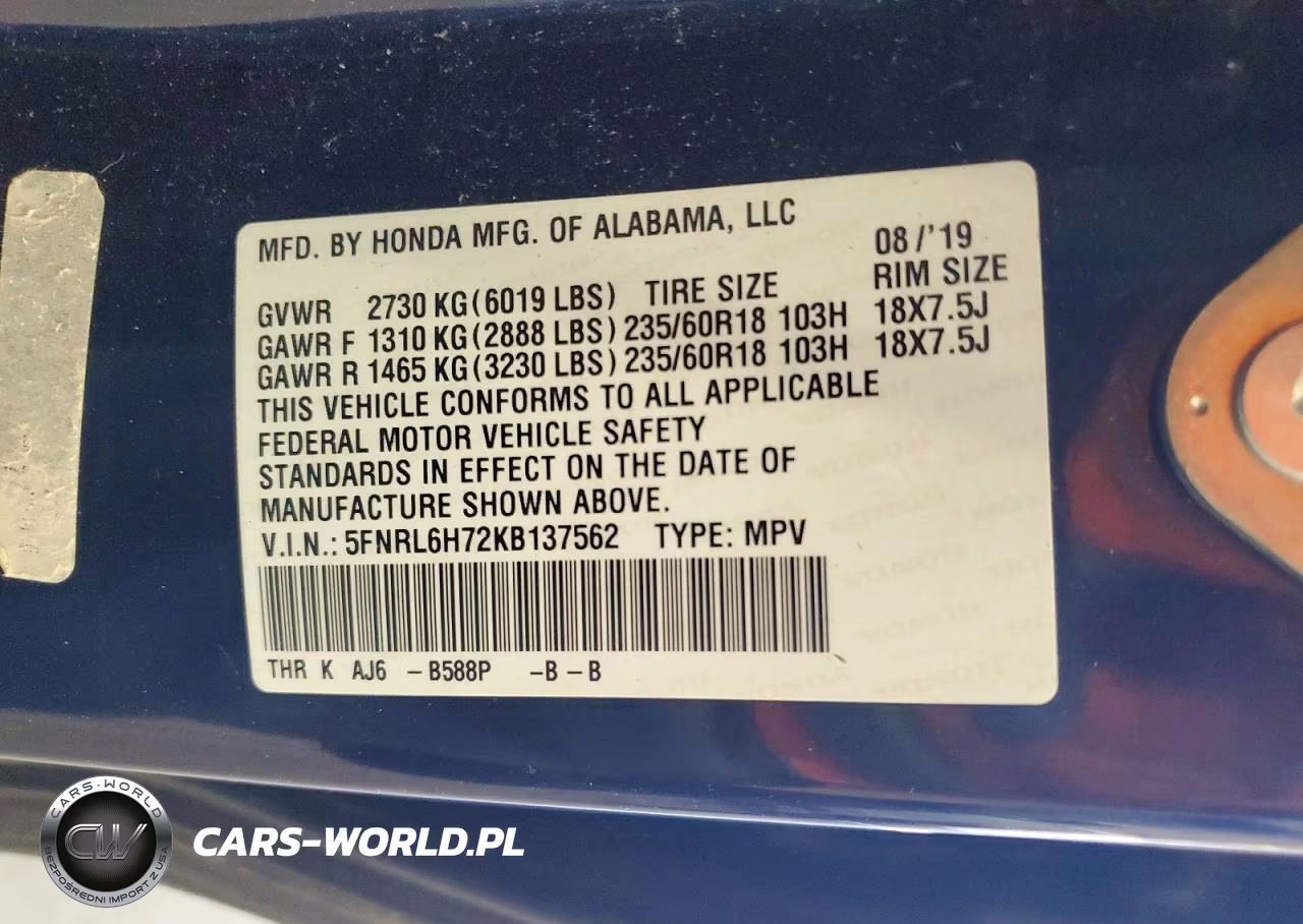 2019 Honda Odyssey Exl VIN:5FNRL6H72KB137562 - 13