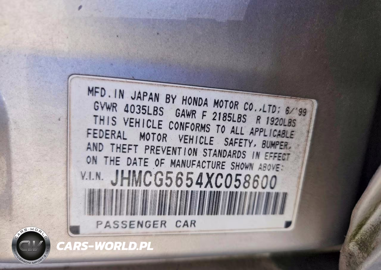 1999 Honda Accord Ex VIN:JHMCG5654XC058600 - 12