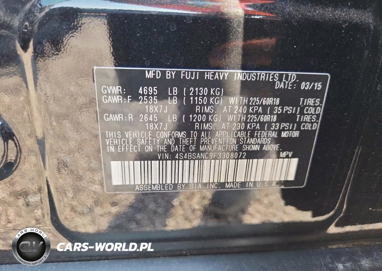 2015 Subaru Outback 2.5I Limited VIN:4S4BSANC9F3308072 - 12