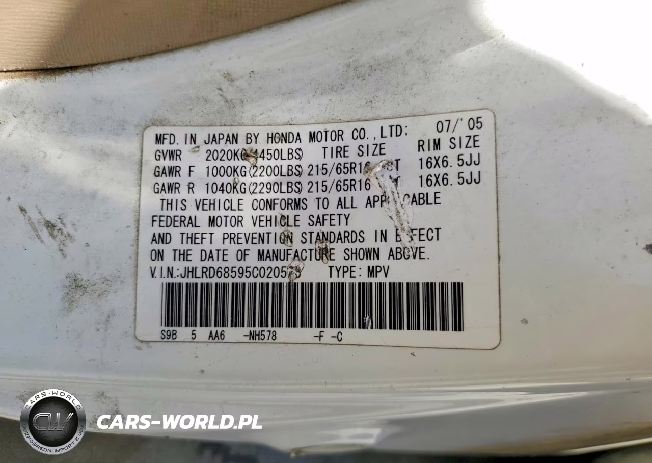 2005 Honda Cr-V Lx VIN:JHLRD68595C020528 - 12