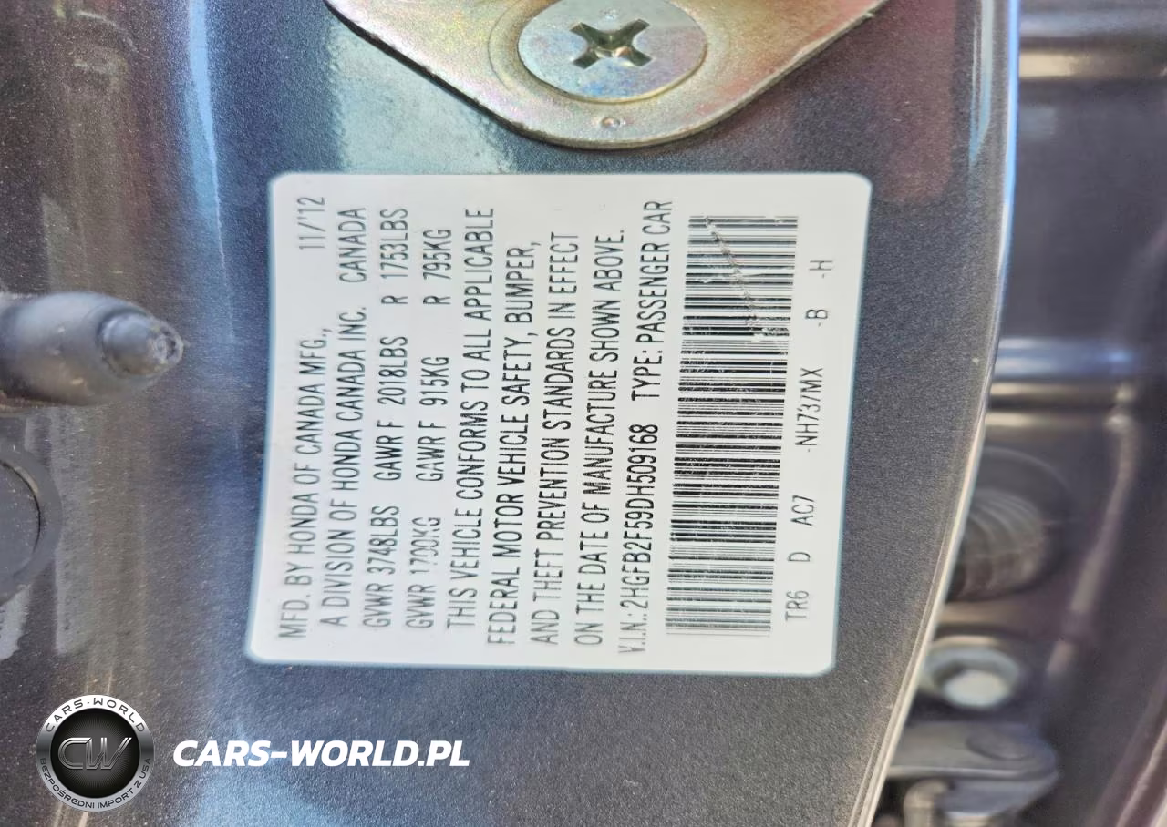2013 Honda Civic Lx VIN:2HGFB2F59DH509168 - 12