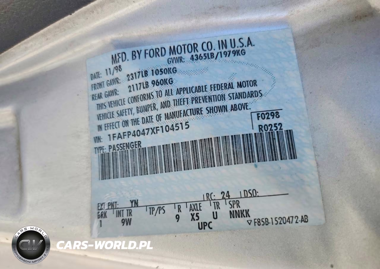 1999 Ford Mustang VIN:1FAFP4047XF104515 - 12