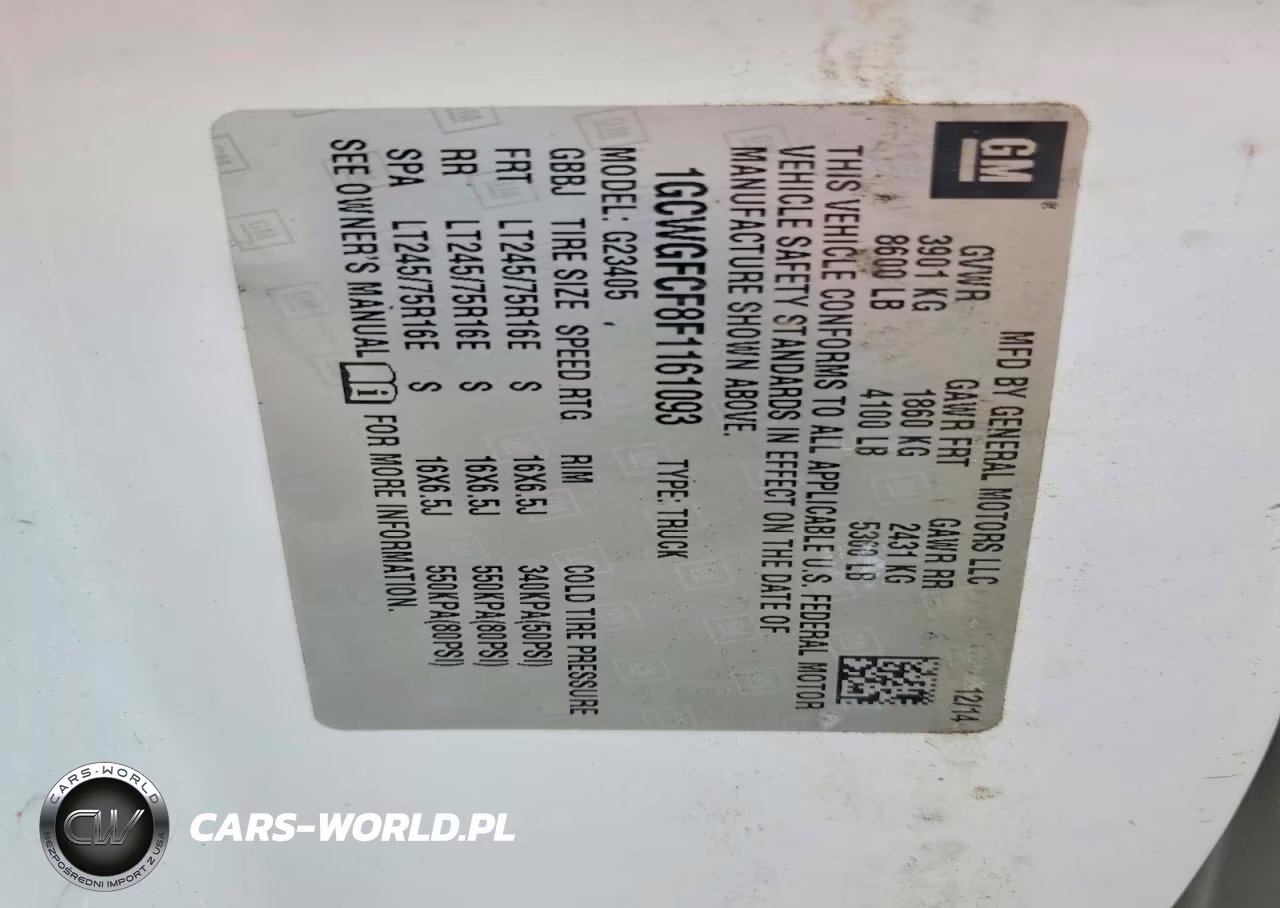 2015 Chevrolet Express G2500 VIN:1GCWGFCF8F1161093 - 13