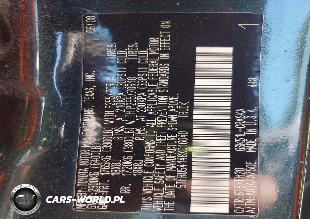 2008 Toyota Tundra Grade VIN:5TFRU54148X016040 - 12