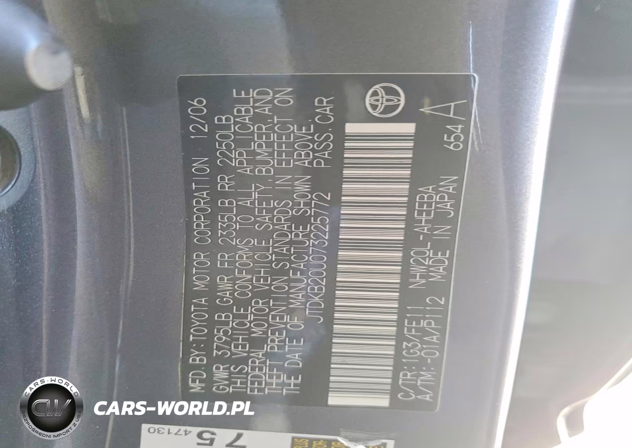 2007 Toyota Prius Base VIN:JTDKB20U073225772 - 12