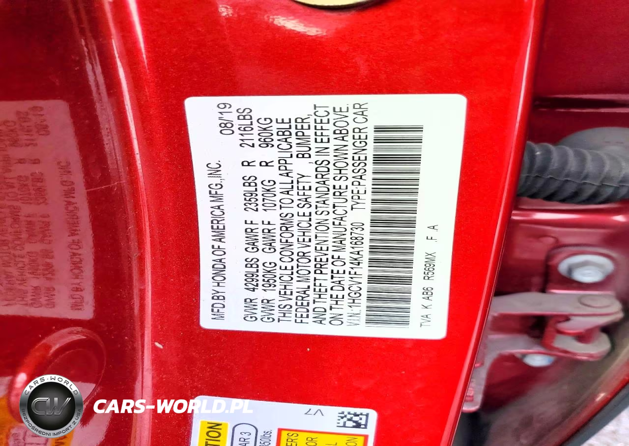 2019 Honda Accord Lx VIN:1HGCV1F14KA168730 - 12