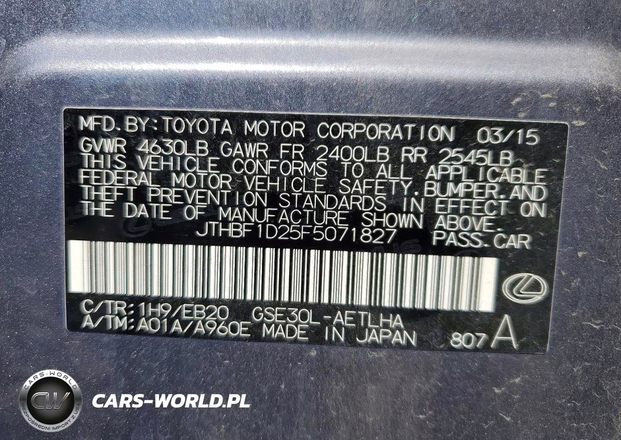 2015 Lexus Is 250 VIN:JTHBF1D25F5071827 - 12