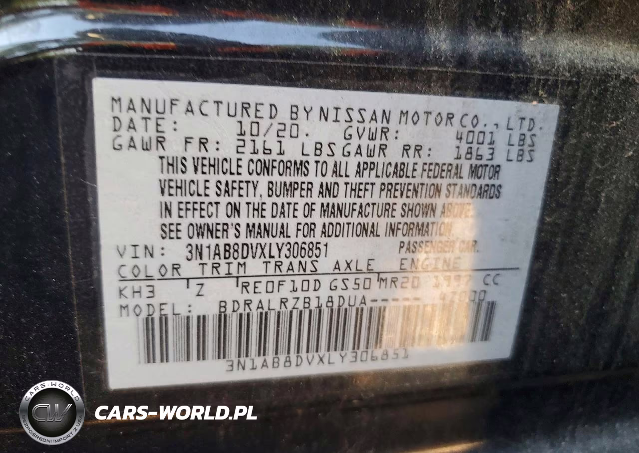 2020 Nissan Sentra Sr VIN:3N1AB8DVXLY306851 - 12