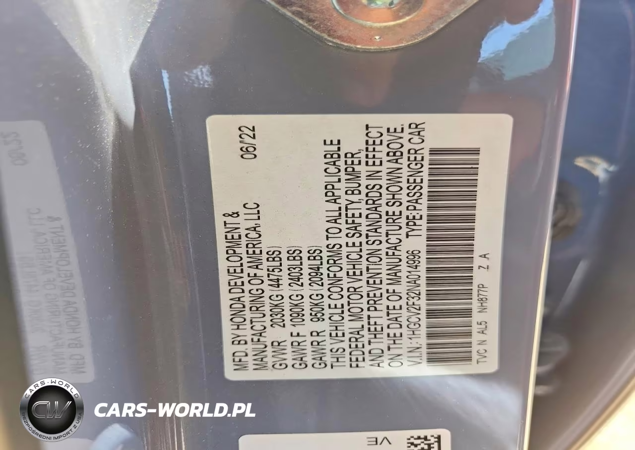 2022 Honda Accord Sport VIN:1HGCV2F32NA014996 - 12