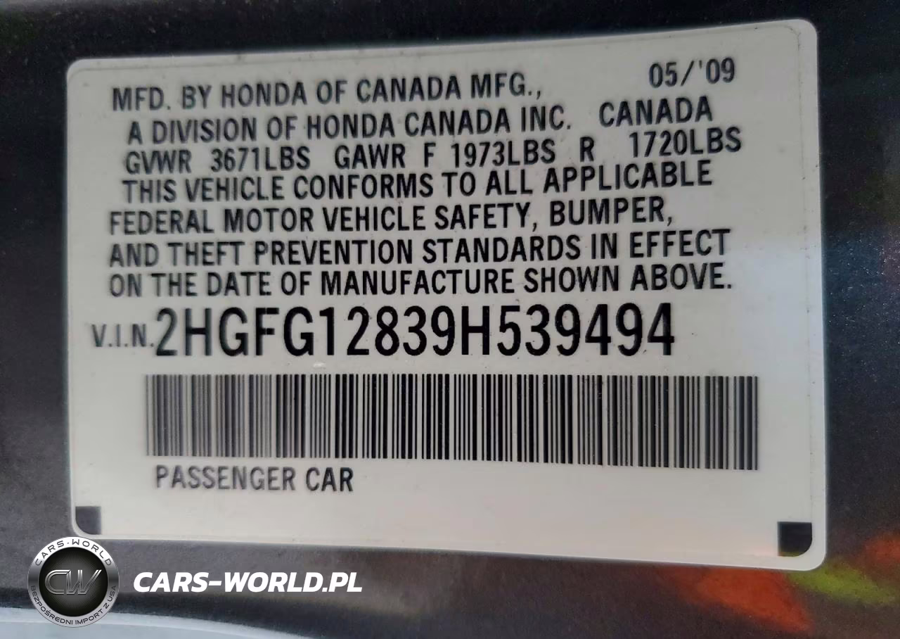 2009 Honda Civic Ex VIN:2HGFG12839H539494 - 13