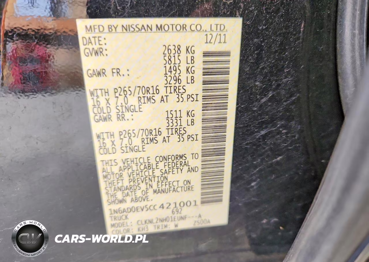 2012 Nissan Frontier S VIN:1N6AD0EV5CC421001 - 12