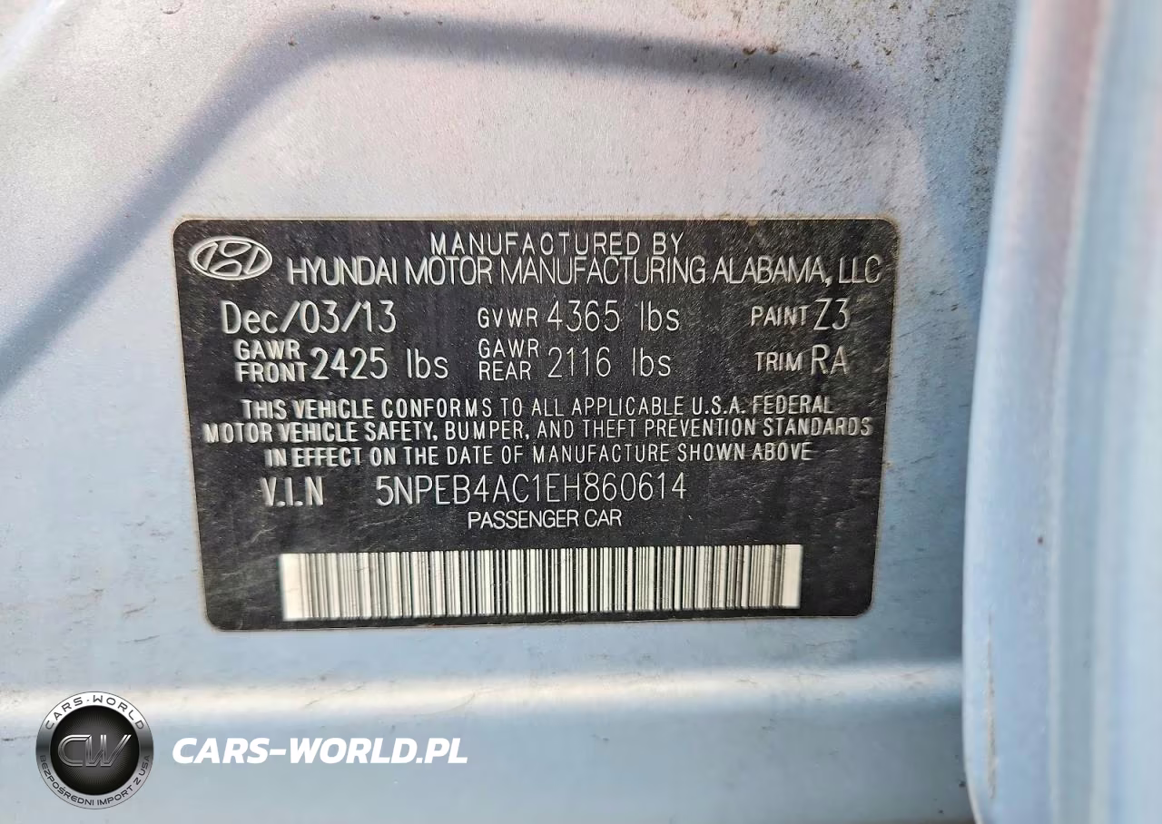 2014 Hyundai Sonata Gls VIN:5NPEB4AC1EH860614 - 12