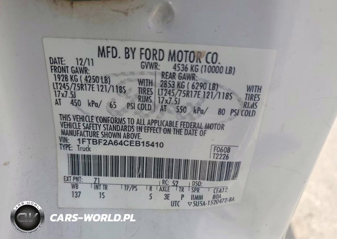 2012 Ford F250 Super Duty VIN:1FTBF2A64CEB15410 - 12