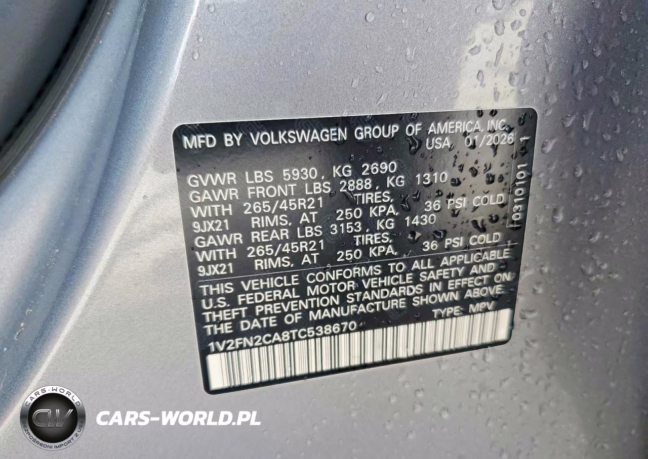 2026 Volkswagen Atlas Sel Premium R-Line VIN:1V2FN2CA8TC538670 - 13