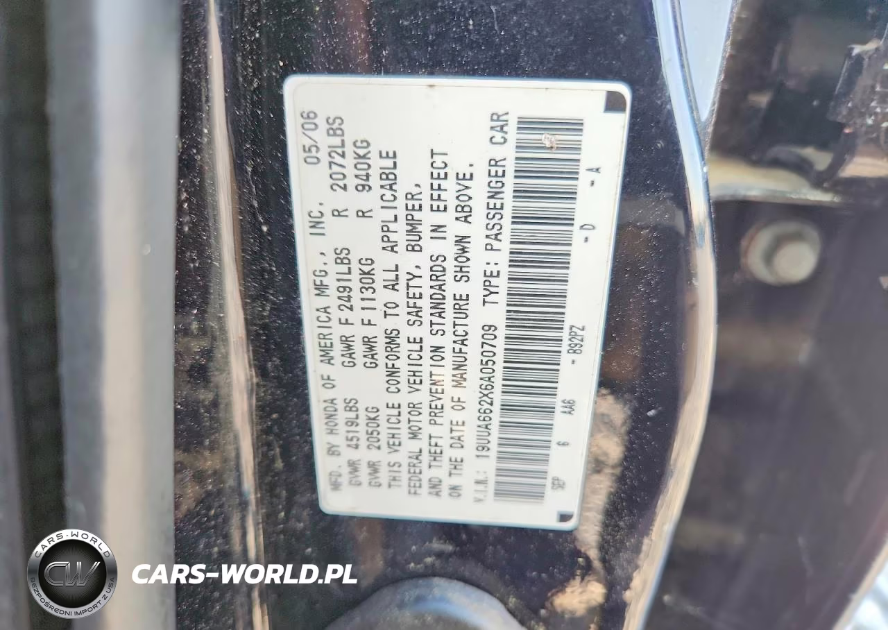 2006 Acura 3.2Tl VIN:19UUA662X6A050709 - 12