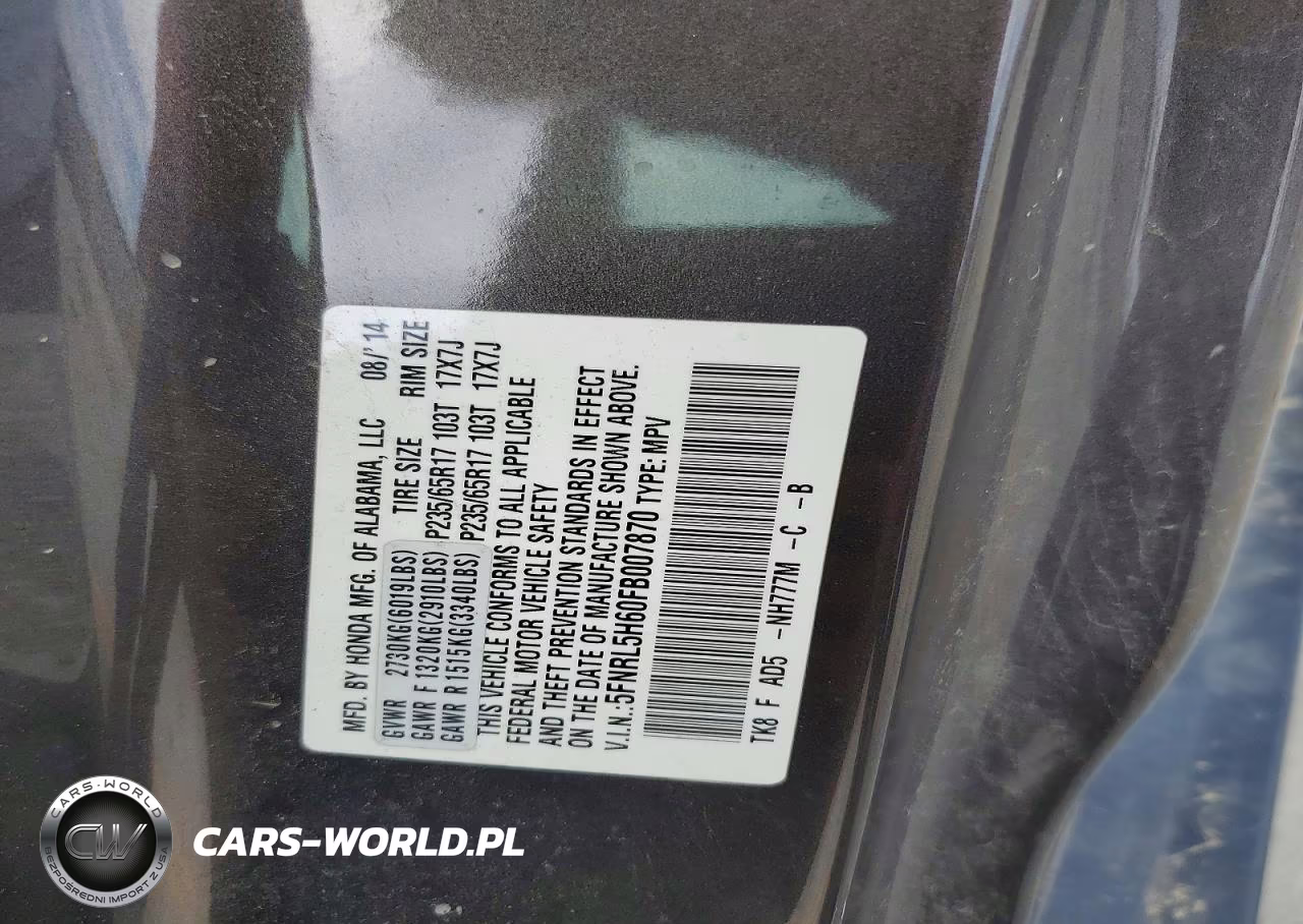 2015 Honda Odyssey Exl VIN:5FNRL5H60FB007870 - 13