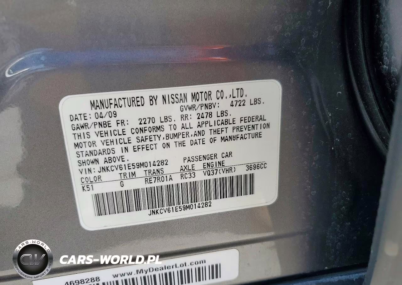 2009 Infiniti G37 Sedan Base VIN:JNKCV61E59M014282 - 12